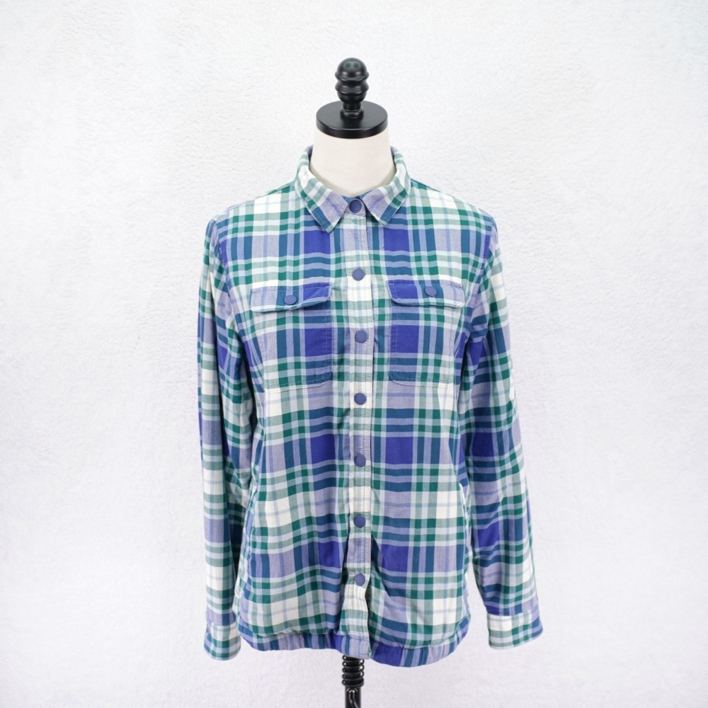 L.L. Bean Blue Green Plaid Flannel Women's -XS- Fleece Insulated Button Up Shirt